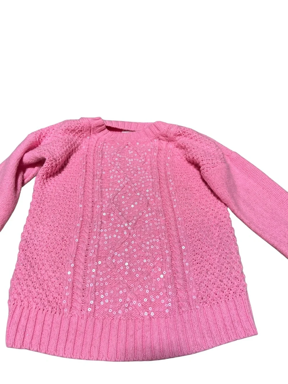 Justice Crewneck Sweater Light Pink Cableknit Sequins 10